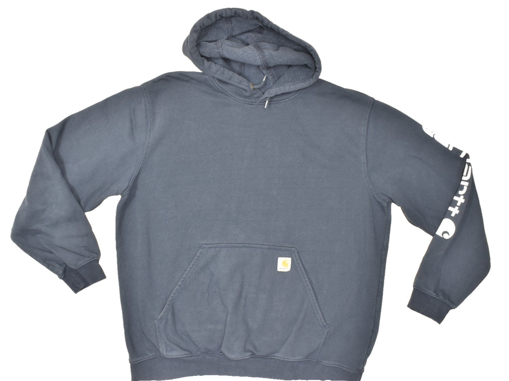 Carhartt Loose Fit Logo Graphic Hoodie Navy Blue Men's Size XL K288 Fleece Sweat